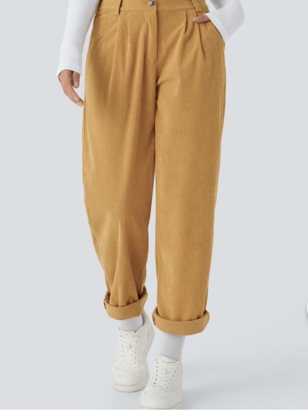 NWT halara mid rise straight leg corduroy casual pants - amber gold S regular
